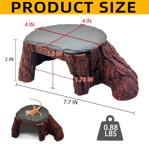Bearded Dragon Basking Platform,Reptile Hide Cave with Heat Storage Slate Rock,Leopard Gecko Climing Decor Tank Accessories for Turtle,Ball Pythons,Lizard,Snake,7.7×4.7×2 inch