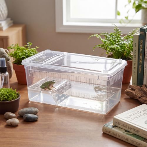 Irenare 20 Pcs Reptile Breeding Box Plastic Spider Enclosure Tarantula Feeding Box for Small Reptile Acrylic Carrier for Mantises Hermit Crabs Small Pet(8.66 x 5.12 x 3.15 Inch, with Basking Platform) - size: 8.66 x 5.12 x 3.15 Inch, style: with Basking P