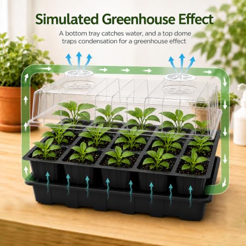 Gardzen 5 Pack Seed Starter Trays with Vented Domes 75 Cell Black | Reusable Plant Germination Kit with Humidity Domes and Bases for Starting Seeds, 15"x9" Tray - size: 15-Cell 5-Pack