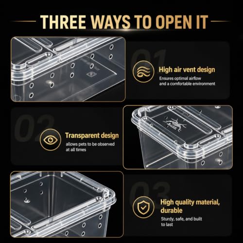 Irenare 20 Pcs Reptile Breeding Box Plastic Snake Breeding Box Transparent Small Reptile Acrylic Carrier for Bearded Dragon Lizard Gecko(5.91 x 3.94 x 2.56 Inch,Standard)