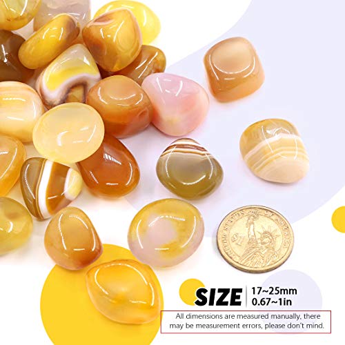Hilitchi Yellow Agate Stone Tumbled Stones for Plants Cacti & Succulents Bedding, Vase Filler, Landscape Bottom Decoration (About 1lb(455g)/Bag) - color: Yellow Agate, size: 17-25mm (0.67"- 0.98")