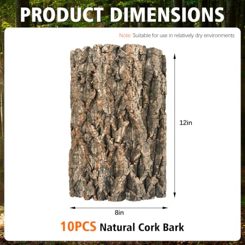 10 Pcs Natural Cork Bark, Reptile Cork Bark 7.9x11.8 Inches, Cork Bark Climbing Mat for Reptiles Turtle Dragon Lizard Geckos Bearded Geckos Frogs, Terrarium Background Habitat Decor - color: 7.9x11.8 Inches-10pcs
