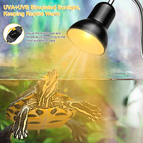 Dallfoll Reptile Heat Lamps, Turtle Lamp UVA/UVB Turtle Aquarium Tank Heating Lamps with Clamp, 360°Rotatable Basking Lamp for Reptiles Lizard Turtle