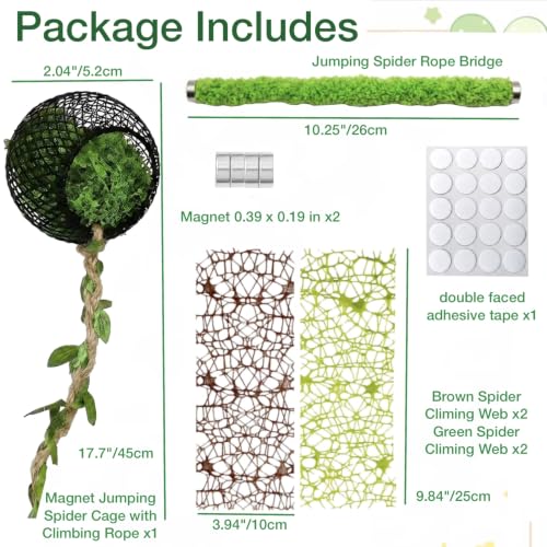 6PCS Magnetic Jumping Spider Hideout & Climbing Mesh Set(D) | Complete Enclosure Accessories Kit with Moss Hideout, Climbing & Hiding Decor for Small Reptiles, Tarantulas, Mantises