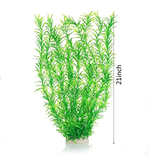 Aquarium Decor Plastic Plants Extra Large 21 Inches Artificial Plants | Fish Tank Plants Tall Fish Tank Decorations (Green 2pcs) - color: Green 2pcs