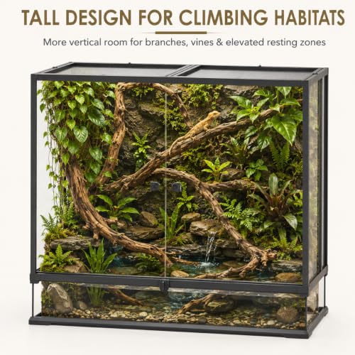 Erinnyees 74 Gallon Tall Reptile Terrarium, Large Vertical Reptile Enclosure with Front Opening Doors, Top Screen Ventilation, Raised Base and Cable Port for Crested Geckos, Anoles and Tree Frogs - size: 74 Gallon