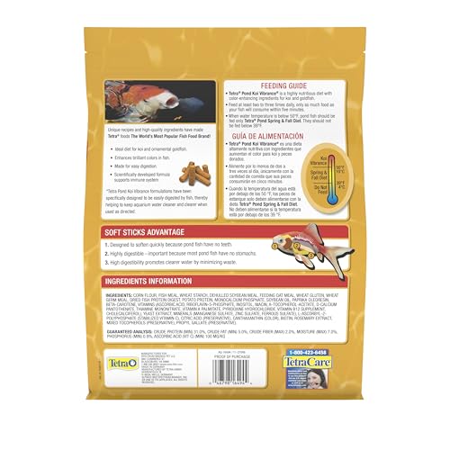 Tetra Pond Koi Vibrance Soft Sticks, Floating Pond Fish Food, 1.43 lbs | Daily Diet for Koi Fish and Ornamental Goldfish, Feed When Water is Above 50 Degrees, Highly Digestible, Clean & Clear Water - size: 1.43 Pound (Pack of 1)