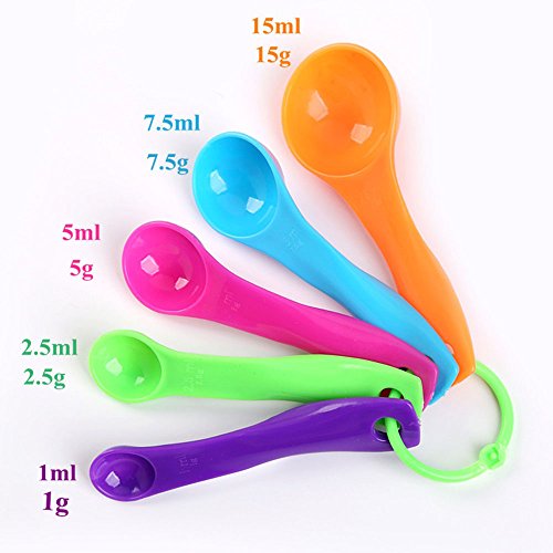 5 in 1 Colorful Plastic Tea Flour Coffee Measuring Spoons Set Kitchen Cooking Baking Tools (Random Color) - color: Colorful
