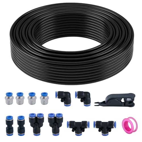 1/4" Air Line Tubing Kit,1/4" OD DOT Air Line 50 FT(15 m) SAE j844 PA Nylon Air Hose Tube and Push to Connect Fitting for Air Brake System Or Fluid Transfer,15 Pcs Compressed Accessories Kit - size: 15PCS & 50FT 1/4" Air Line