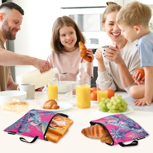 Reptile Peach Tropical Style 3 Pack Reusable Travel Snack Bags Multi-Use Food Storage Bags for Candy, Fruits, Cereal, Home Organization