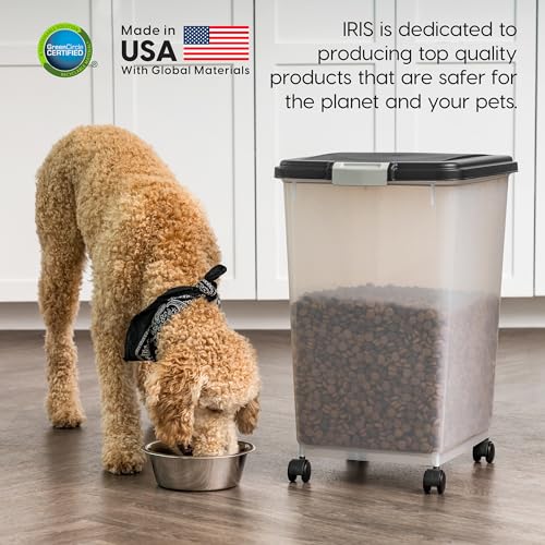 IRIS USA Dog Food Storage Container, 2-Pack, Up to 54 lbs, Black | Made in the USA, Comes w/ Wheels & 2-Cup Scoop, Airtight Seal, BPA-Free, Bird Seed, Cat food, Cat Litter, Multi-Pet Household - color: Black, size: 54 lbs - 2 Pack