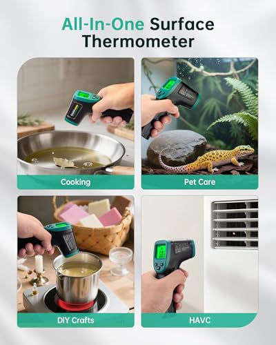 ROOKCORE Infrared Thermometer -50℃~600℃ Adjustable Emissivity Non-Contact Laser Thermometer Gun LCD Backlit Display -Compact Size for Vehicle Repair/Cooking/BBQ/Freezer/Food, Dark Green - color: Backlit LCD