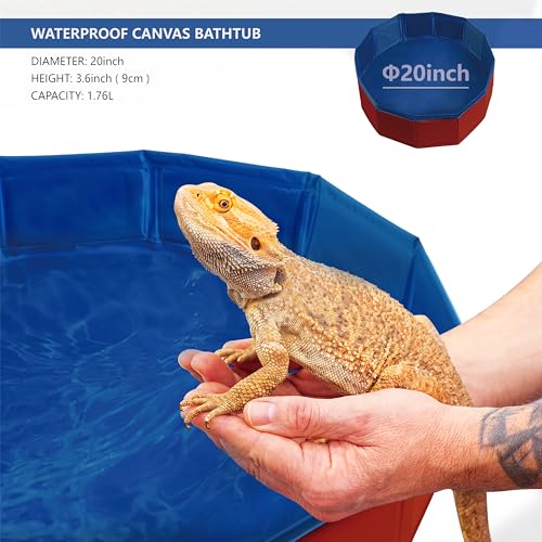 Bearded Dragon Foldable Bath Pool with Bath Brush, Bathrobe, Towel, Spray Pot and Tweezer, for Puppy Small Dogs Cats (Red, 20 x 3.6 inch) - color: Red, size: 20 x 3.6 inch