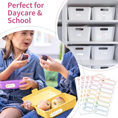 480 Pcs Waterproof Labels for Kids Stuff Daycare Name Bottle Essentials | Cute Dinosaur Self-Adhesive Baby Water Bottle Stickers for School Supply, Self-Laminating Write-on, Reusable Washable - style: Cute Dinosaur