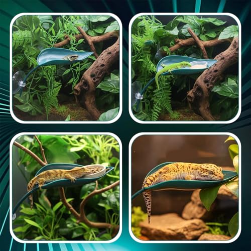 3 Pcs Leaf Shape Crested Gecko Hide, Plastic Wall Climbing Leaf Platform with Suction Cups Reptile Tank Accessories for Tree Frog Turtle Leopard Gecko (Dark Green)