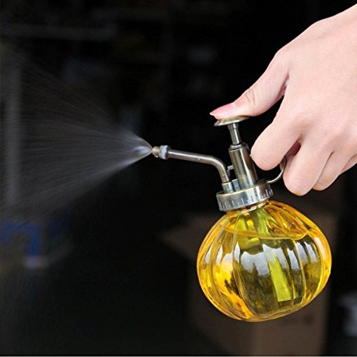 Flower Water Spray Bottle Can Pot Plant Mister | Vintage Pumpkin Style Decorative Glass Plant Atomizer Watering Can Pot with Pump for Terrariums Flowers Potted Plants (Yellow) - color: Yellow