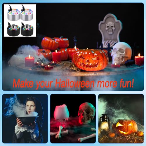 Yaomiao 4 Piece Halloween Mist Maker Fogger, Black and Silver | Small Ultrasonic Fog Machine, with 12 LED Lights, for Pond Fountain Water Garden, Mister Air Humidifier - color: Black and Silver