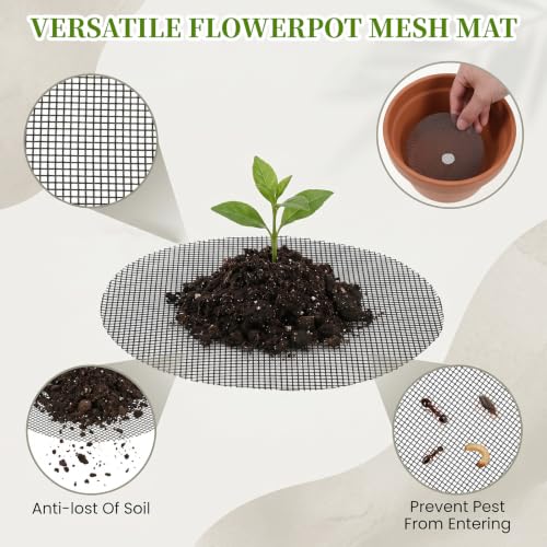 150PCS Plant Pot Drainage Hole Screens, Plant Pot Hole Mesh Pads Round Flower Pots Drainage Covers Prevent Soil Loss Bonsai Bottom Grid Mat for Succulents Bonsai, Indoor Plants & Repotting(2/3/4 Inch)