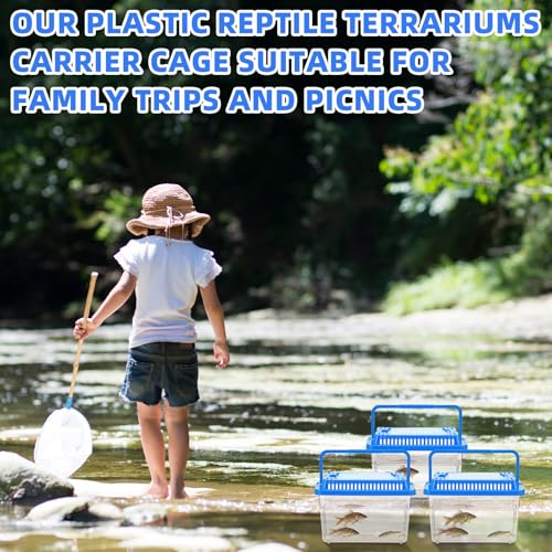 LemonRoad 15 Pcs Plastic Reptile Terrariums Carrier Cage 5.1x3.5x3.5 in Small Reptile Enclosure with Ventilated Lid Snake Breeding Box Hatching Container for Tarantula Spider Turtle Hermit (Blue)
