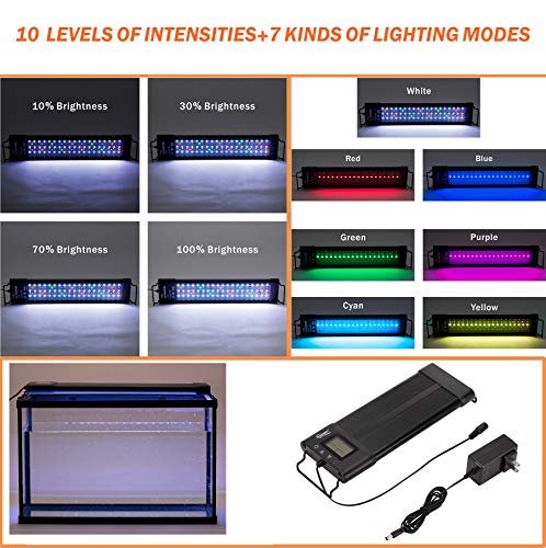 hygger Auto On Off LED Small Aquarium Light 12-17 Inches Dimmable 7 Colors Full Spectrum Fish Tank Light Fixture for Freshwater Planted Tank Build in Timer Daylight Moonlight & DIY Mode - size: 12"-17"
