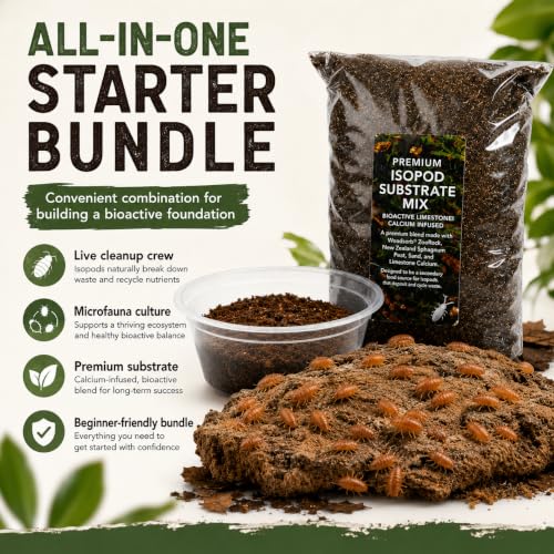 Bioactive Starter Kit | 30 Powder Orange Isopods | 8 oz Coco Temperate Springtail Culture | 2 qt Premium Isopod Substrate Mix