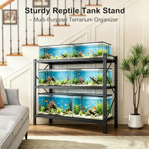 Aquarium Stand Fish Tank Stand 1600LBS Metal Shelving Adjustable Heavy Duty Storage Shelves Display Shelves Utility Shelf for Turtle Tank, Reptile Terrarium, 63" H×67" W×20" D, Black(Tank not Included) - size: 63"H × 67"W × 20"D