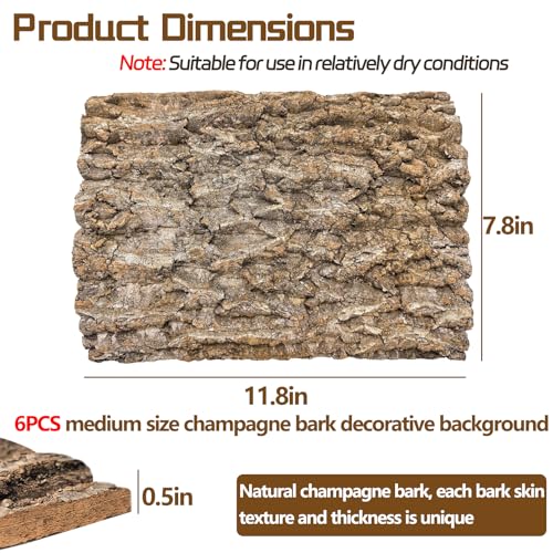 Cork Terrarium Background 11.8x7.9in 6PCS Natural Reptile Cork Bark Flats Terrarium Board Bearded Dragon Climbing Wall Mat Tank Accessories Decor for Lizard Chamelon Snake Turtle Spider Crested Gecko - size: 6PCS-11.8x7.9in