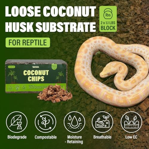 Coconut Chips Substrate, 2 Bricks, 2.2 lb Reptile Bedding, 15 qt | Expands to 15 qt, two coconut husk bricks, terrarium bedding for reptiles, orchid bark, tropical plant mulch - size: 2.2 Lbs (Pack of 2 - 1.1 Lbs Each)
