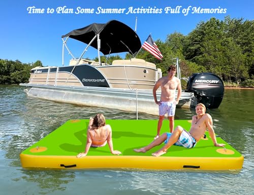 Inflatable Floating Dock for Lakes, Thick Lake Floats for Adults | Non-Slip Air Dock Platform with Portable Carrying Bag, Floating Platform Island for Pool Beach Ocean - color: Buttercup Yellow+Sharp Green, size: 12 ft x 6 ft x 8"