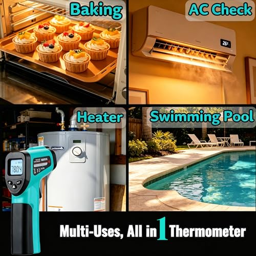 Infrared Thermometer Gun -58℉~1022℉, Digital Laser Grilling Thermometer | Surface Thermometer Gun Griddle Accessories, LCD Backlit Display Temp Gun with Hard Carrying Case Gift for Men and Dad, Green - color: Green
