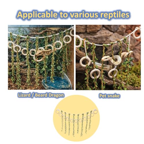Handcrafted Reptile Climbing Vines - Natural Jungle Rope with 11 Wooden Rings - Versatile Habitat Enrichment Toy for Ball Pythons, Corn Snakes, Chameleons, and Arboreal Amphibians