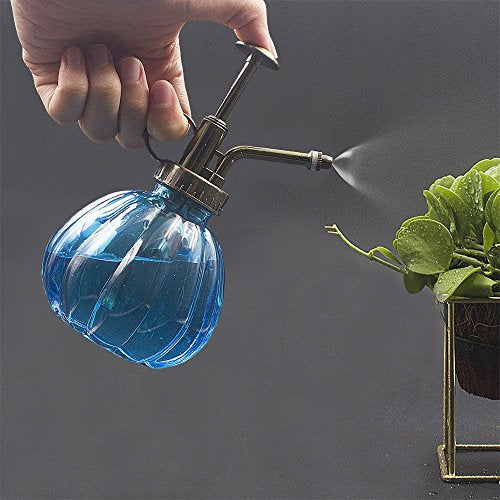 Flower Water Spray Bottle Can Pot Plant Mister | Vintage Pumpkin Style Decorative Glass Plant Atomizer Watering Can Pot with Pump for Terrariums Flowers Potted Plants (Blue) - color: Blue