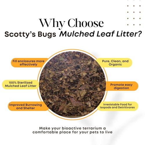 SCOTTY'S BUGS Mulched Leaf Litter for Reptiles, Isopods Live & Snails, Isopod Substrate, Terrarium Bedding, Organic Leaves from Natural Woodlands, 24-Ounce Pack - size: 24oz