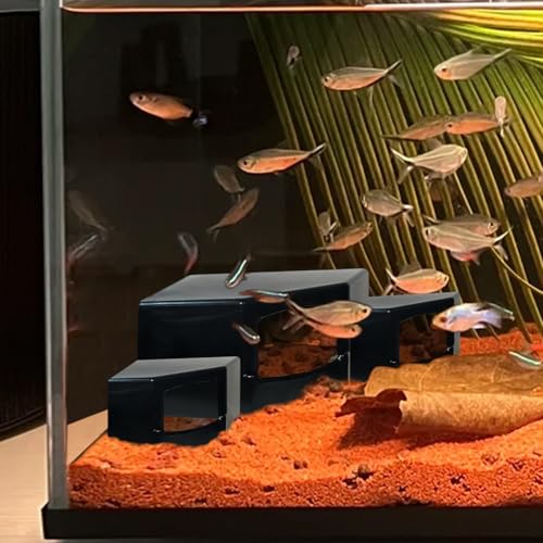 Aquarium Corner Cave Hide Axolotl Cichlid Cave Fish Tank Accessories, Corner Fish Aquarium Cave Hide with Viewing Window, Terrarium/Aquarium Underground Natural Cave - color: Corner Cave Black Medium