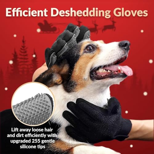 Pet Hair Removal Glove with 255 Silicone Tips for Dogs & Cats, Right Gray | 2-in-1 Deshedding & Massage Mitt, 5-Finger Flexible Design, for Bathing & Grooming, Safe for Long/Short/Curly Hair Pets - color: Grey