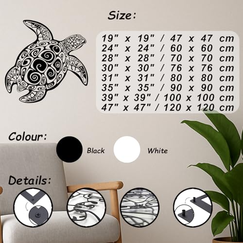 XXQ Sea Turtle Metal Wall Art – Coastal Beach Style Turtle Wall Decor for Indoor Outdoor Bathroom or Garden Wall Display (Black, 19" x 19" / 47 x 47 cm) - color: Black, size: 19L" x 19W"