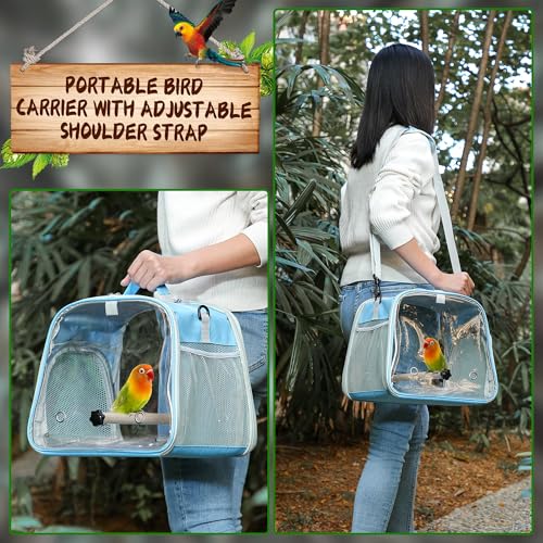 Small Bird Carrier, Large Window Travel Cage with Stand and Easy Clean Tray for Parrot Parakeet Cockatiels, Lightweight and Portable, Blue - color: Blue