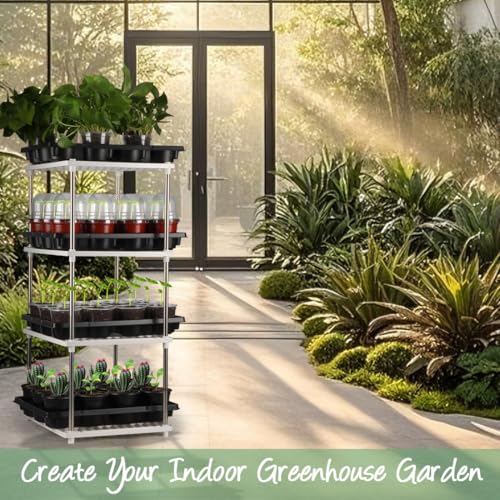 RooTrimmer 4 Inch 60 Pack Nursery Pots with Humidity Domes & 5 Pack 12 Cell Round Seedling Pot Carrying Trays, Sturdy Seeds Starter Pot Germination Set, Small Planter Nursery Propagation 5 Sets - color: Red + Black + Clear, size: 4 Inch 60 Pack Pots With