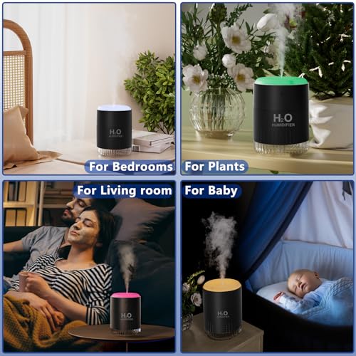 SZO Plant Humidifier Indoor, 500ml Black with Colorful Lights | Small Humidifiers for Plants, Travel, Bedroom, Office Desktop, Baby Room - color: Black
