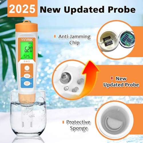 Pool Salt Tester New Update 5 in 1 pH TDS EC Salinity Meter | Saltwater Tester for Swimming Pools Hot Tub Digital Salinity Tester for Aquarium Water Accuracy pH and ppm Meter Hydroponic… - color: 5 IN 1 Orange Color