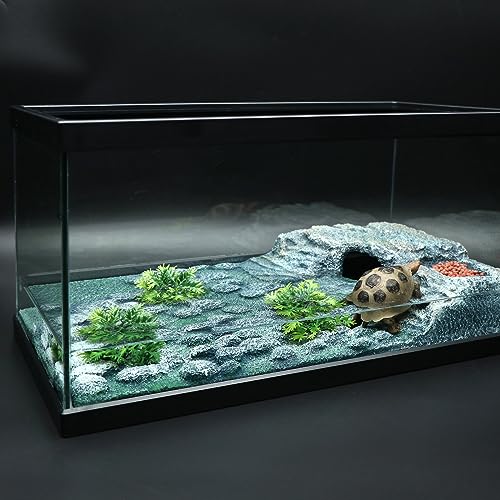 AQUA KT Turtle Ramp Climbing Basking Platform, Tortoise Dock and Hideout, Turtle Food Bowl, Terrarium Plant, in Complete Terrarium Aquatic Decoration Kit, Pack of 1 - color: Rectangular