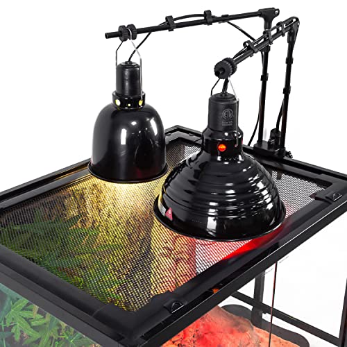 REPTI ZOO Reptile Dual Lamp Stand Adjustable Light Holder Lamp Hanging Bracket Metal Support for Reptile Glass Terrarium Heating Light Amphibians Cage - style: LH009D