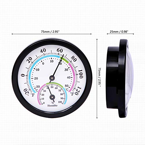 Mini Indoor Thermometer Hygrometer Analog 2 in 1 Temperature Humidity Monitor Gauge for Home, Room, Outdoor, Offices, Display Mechanical Diameter 75mm (No Battery Needed)-Black - color: Black 1 Pack