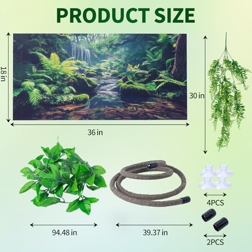 9 PCS Bearded Dragon Tank Accessories with Plastic Reptile Plants | Flexible Vine Jungle Climb with Leaves, Polyester Bearded Dragon Hammock, Background Decor for Gecko Chameleon Snake Lizard