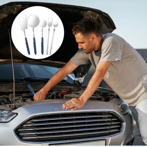 5 Pcs Telescoping Inspection Mirror Set, Flexible Inspection Mirror Tool, Stainless Steel Extendable Mechanic Mirrors with Long Handle Tool, 360 Rotation Mirrors for Check Vehicle Eyelashes Mouth
