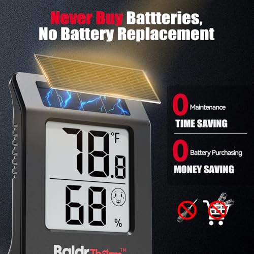 Digital Thermometer and Humidity Meter, Solar-Powered 2.2" Indoor Temperature Sensor Humidity Monitor, Humidity Gauge for Baby Rooms, Bedrooms, Home, Office, and Wine Cellars, Black, 3Pack - color: Black 3pack