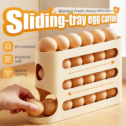 Egg Holder, Sliding Tray Egg Storage Container with Automatic Rolling Design, PP Egg Organizer for Kitchen and Cabinet Storage, Easy for Fresh Egg Organization (Gray) - color: Gray