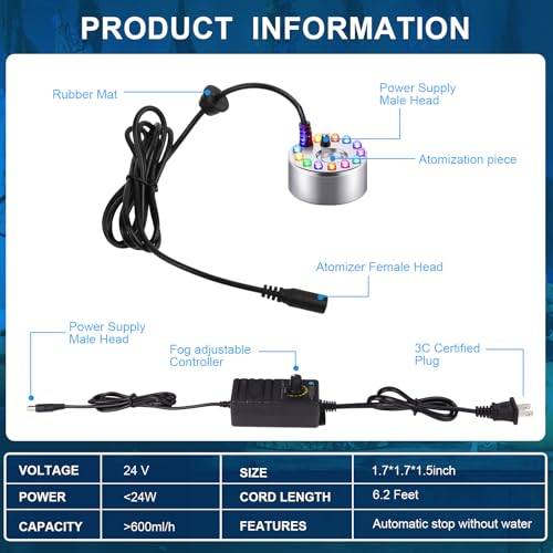 4 Pcs Halloween Mist Maker Fogger with Adjustable Fog Controller Small Ultrasonic Fog Machine Fountain Cauldron Water Garden Pond Foggers with 12 LED Light Flashes for Halloween Party