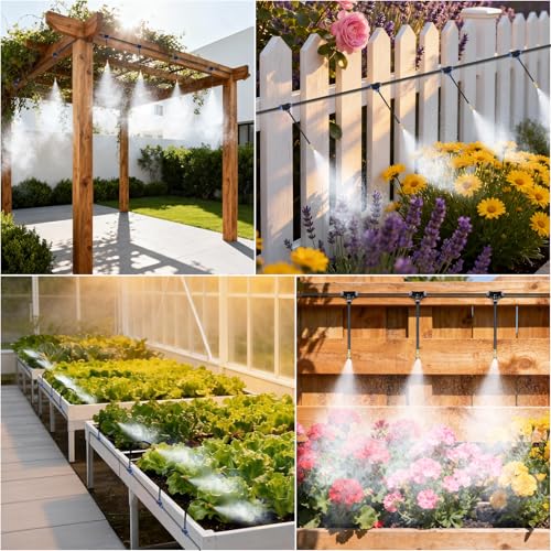 Thiswing 100FT 360° Adjustable Irrigation System for Garden | 1/4" Tubing, Automatic Watering Misting System with 18 Nozzles, Sprinkler for Garden, Yard, Lawn and Outdoor Plants - size: 100 FT