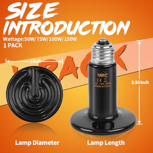 LUCKY HERP Reptile Heat Lamp - 100W Ceramic Heat Emitter Reptile Heat Lamp Bulbs (1 Pack), No Light Ceramic Heat Bulb, Heat Lamp for Reptiles Amphibian Chicken Pet Brooder Coop Lizard Turtle - color: Ceramic Heat Emitter, size: 100W 1-Pack
